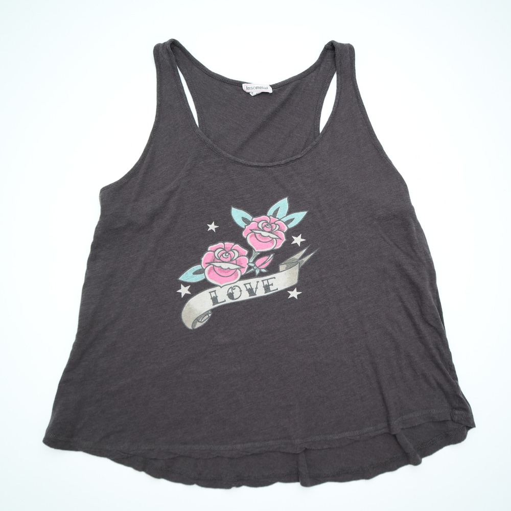 Women's XL Tank Top Insomniax Tank Top Charcoal Gray Rose Love Tattoo